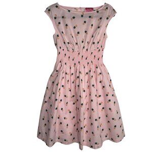 Kate Spade Pink Pineapple Print Dress Cotton Blend Elastic Waist XS